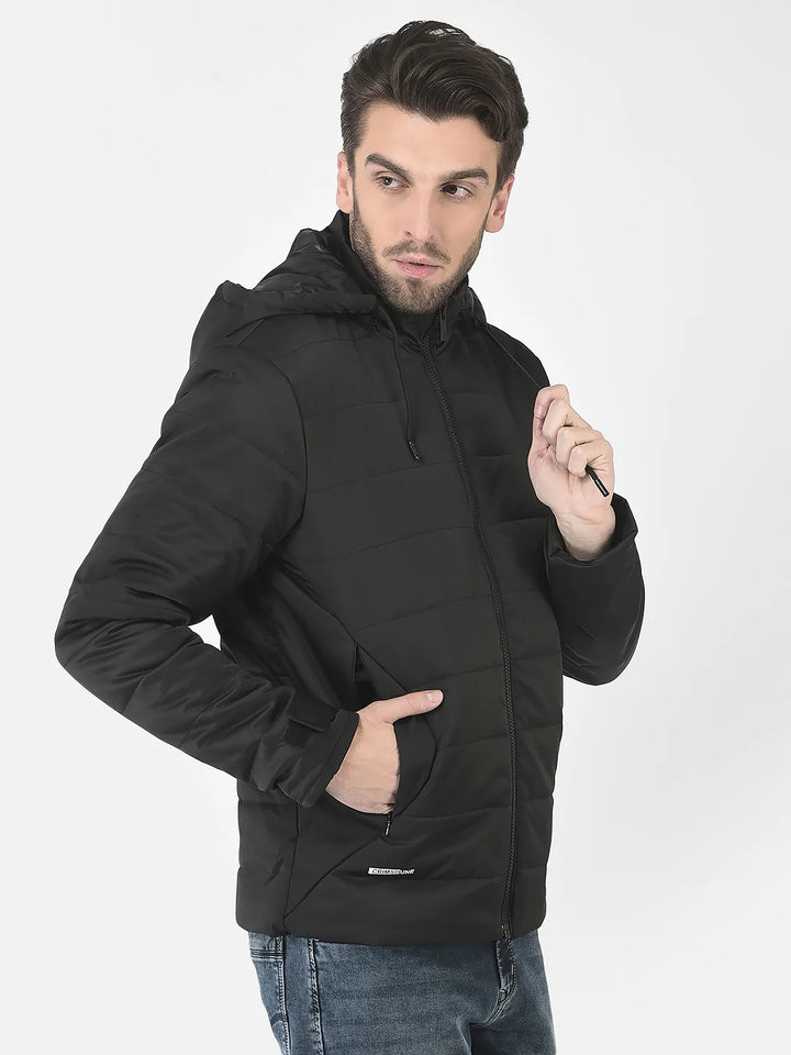  Black Hooded Light-Padding Jacket 