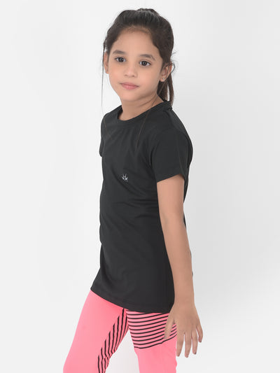 Black Round Neck Sports T-Shirt - Girls T-Shirts