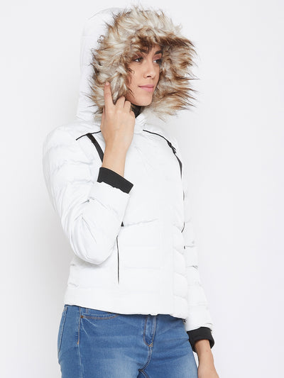 White Solid Hooded Jackets-Women Jackets-Crimsoune Club