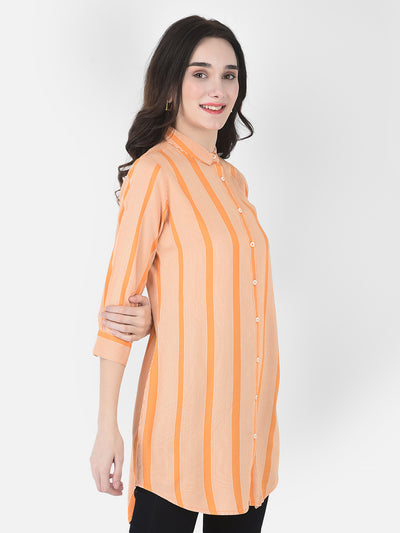 Orange Striped Longline Shirt - Women Shirts