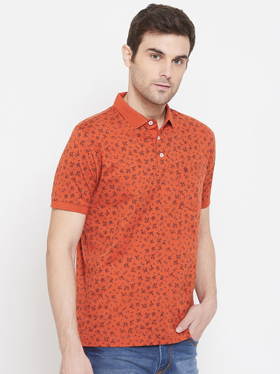 Orange Printed Polo Neck T-Shirt - Men T-Shirts