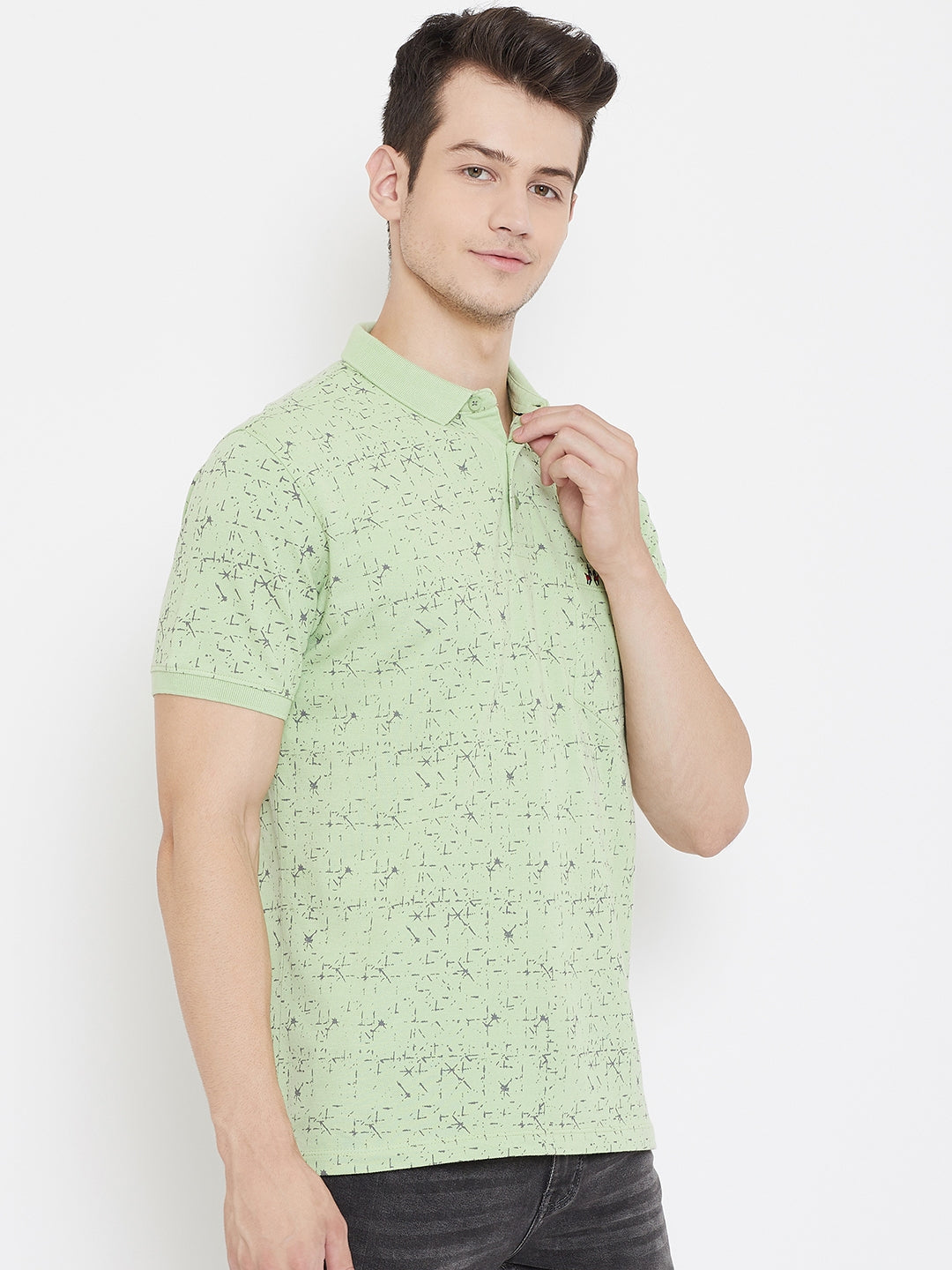 Green Printed Polo Neck T-Shirt - Men T-Shirts