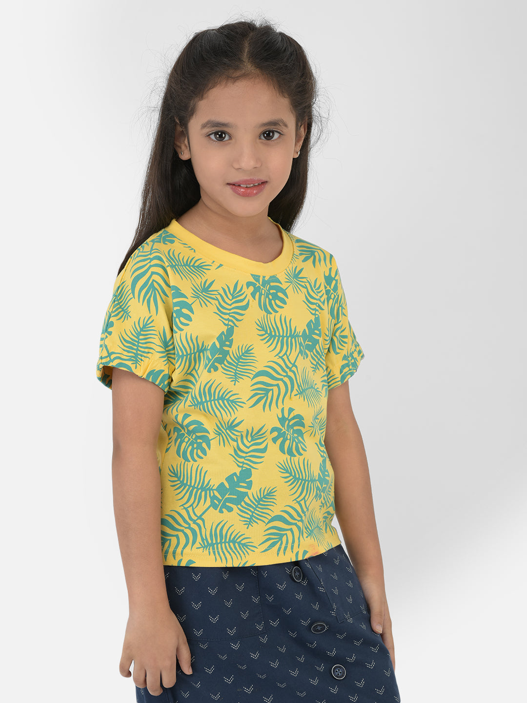 Yellow Floral Round Neck T-Shirt - Girls T-Shirts