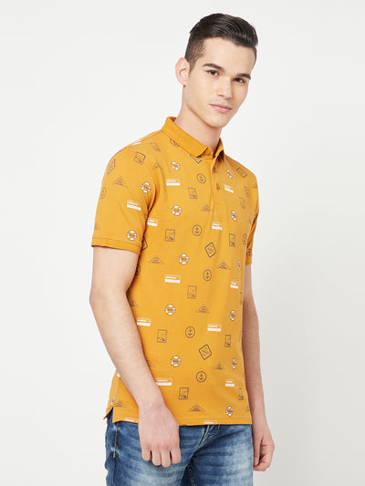 Mustard Printed Polo T-Shirt - Men T-Shirts