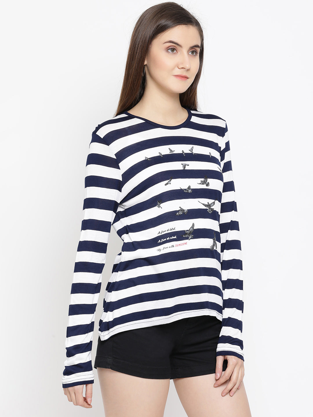 White Striped Round Neck T-Shirt - Women T-Shirts