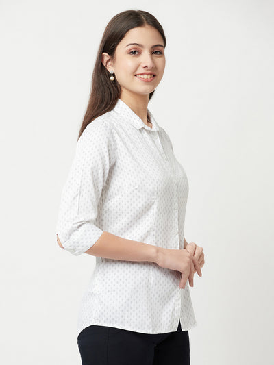 White Printed Shirt-Women Shirts-Crimsoune Club