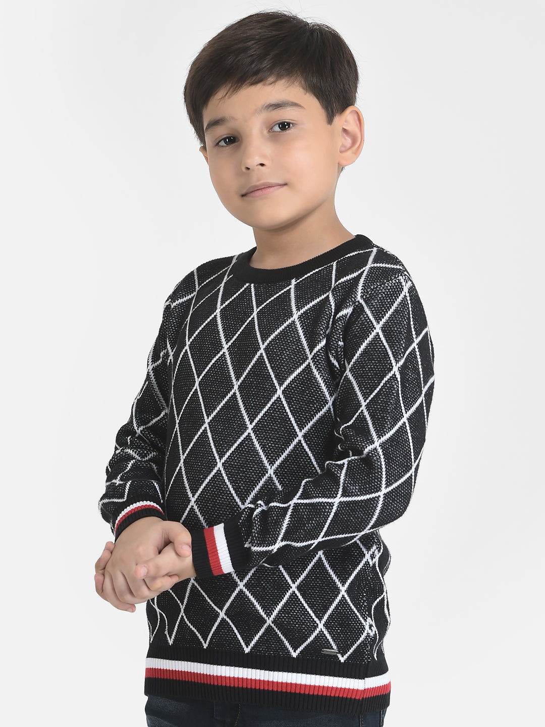 Grey Diagonal Grid Sweater-Boys Sweaters-Crimsoune Club