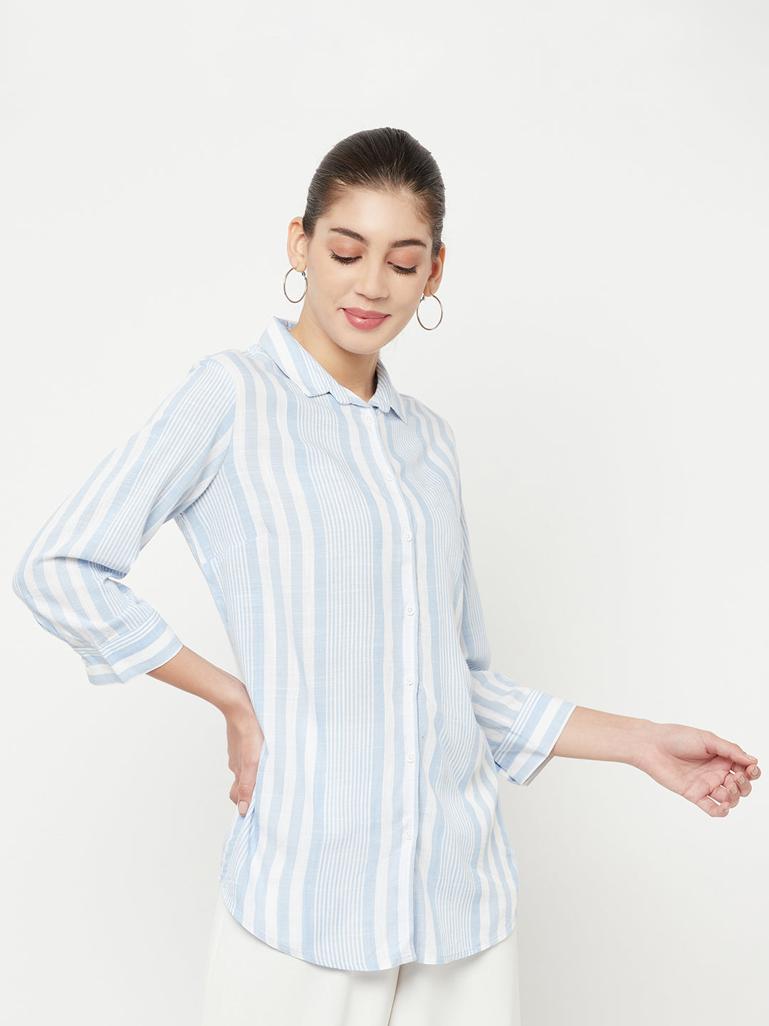 Light Blue Striped Casual Shirt - Women Shirts