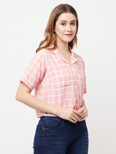 Pink Graph Checked Cropped Top - Women Tops