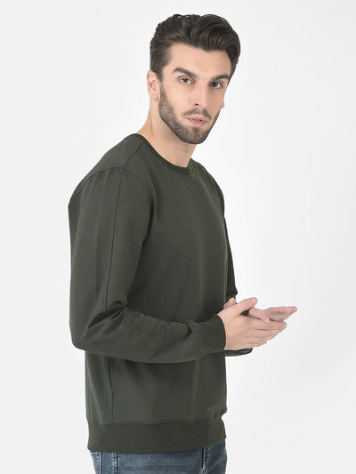  Simple Olive Zip Detailed Sweatshirt