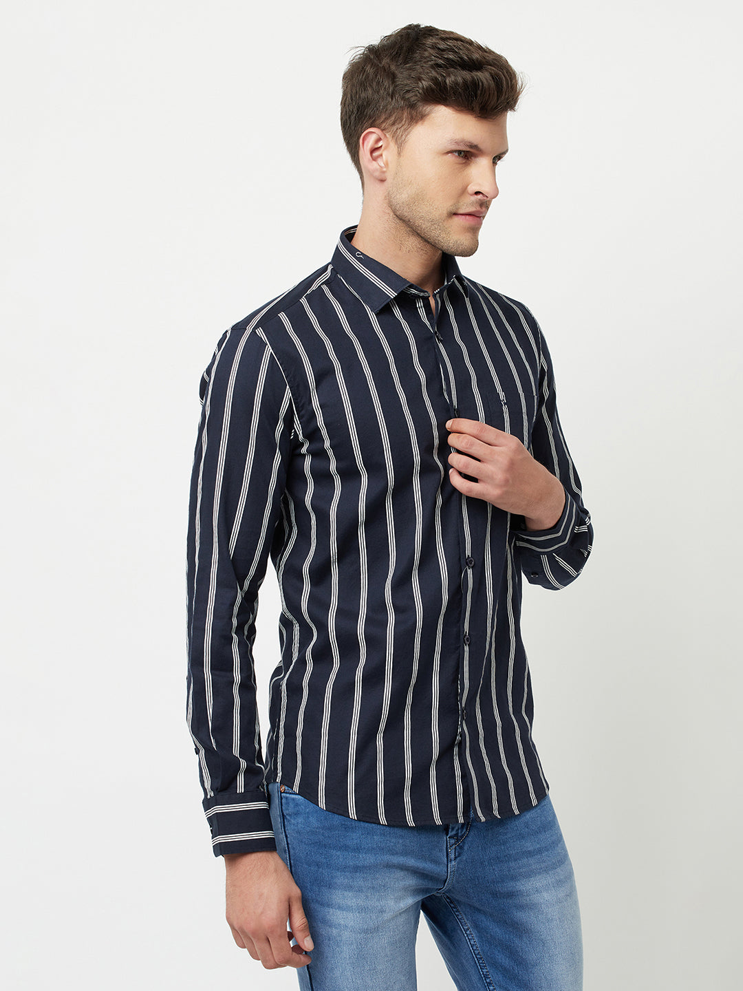 Navy Blue Striped Shirt-Men Shirts-Crimsoune Club