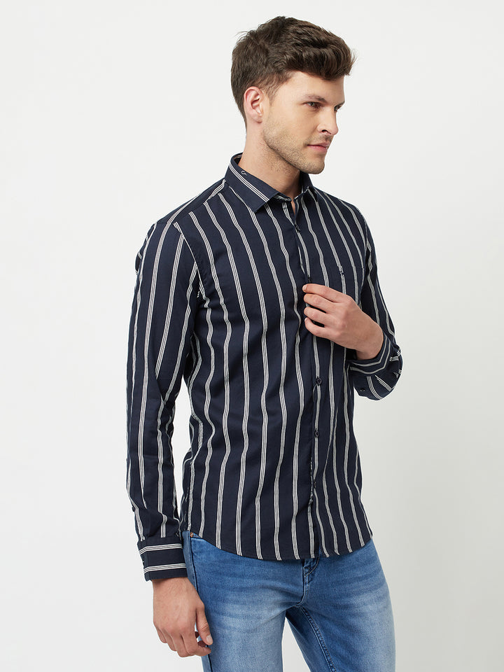 Navy Blue Striped Shirt-Men Shirts-Crimsoune Club