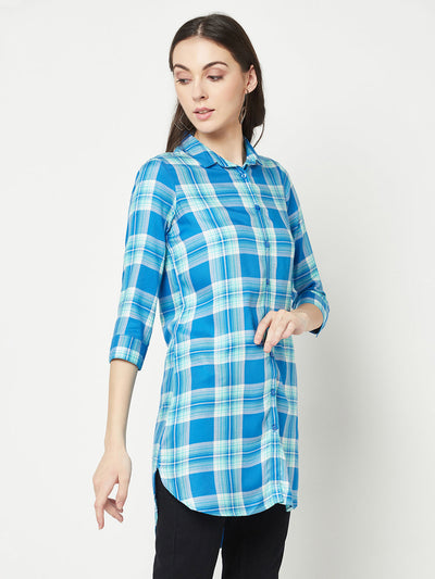  Turquoise Checked Longline Shirt