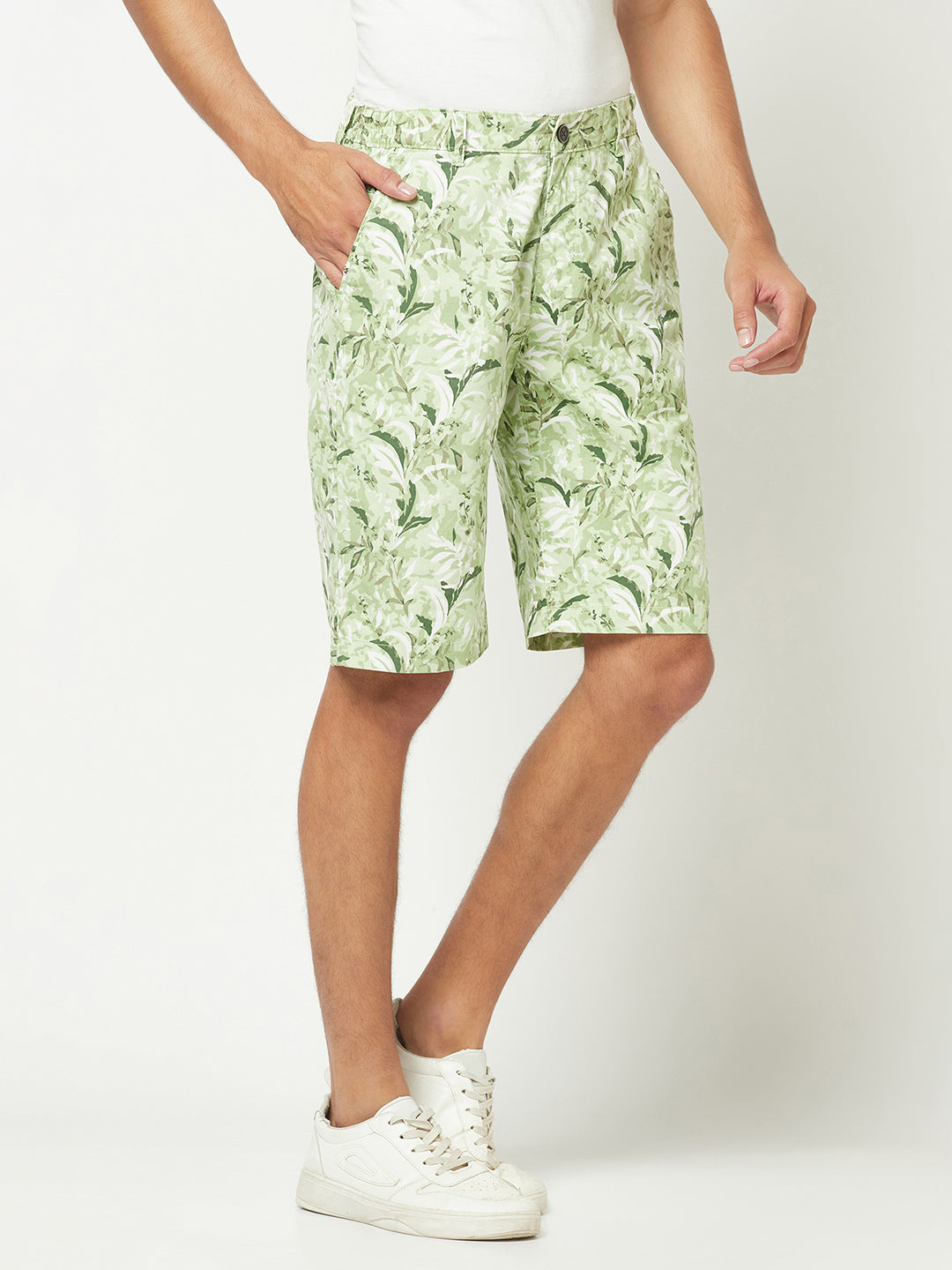  Light Green Floral Shorts 