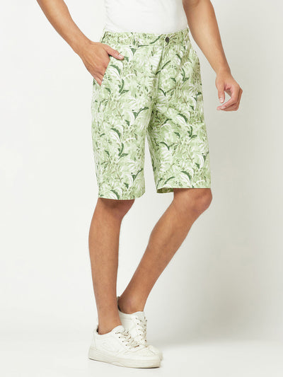  Light Green Floral Shorts 