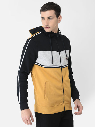  Yellow Colour-Blocked Zipper Sweatshirt 