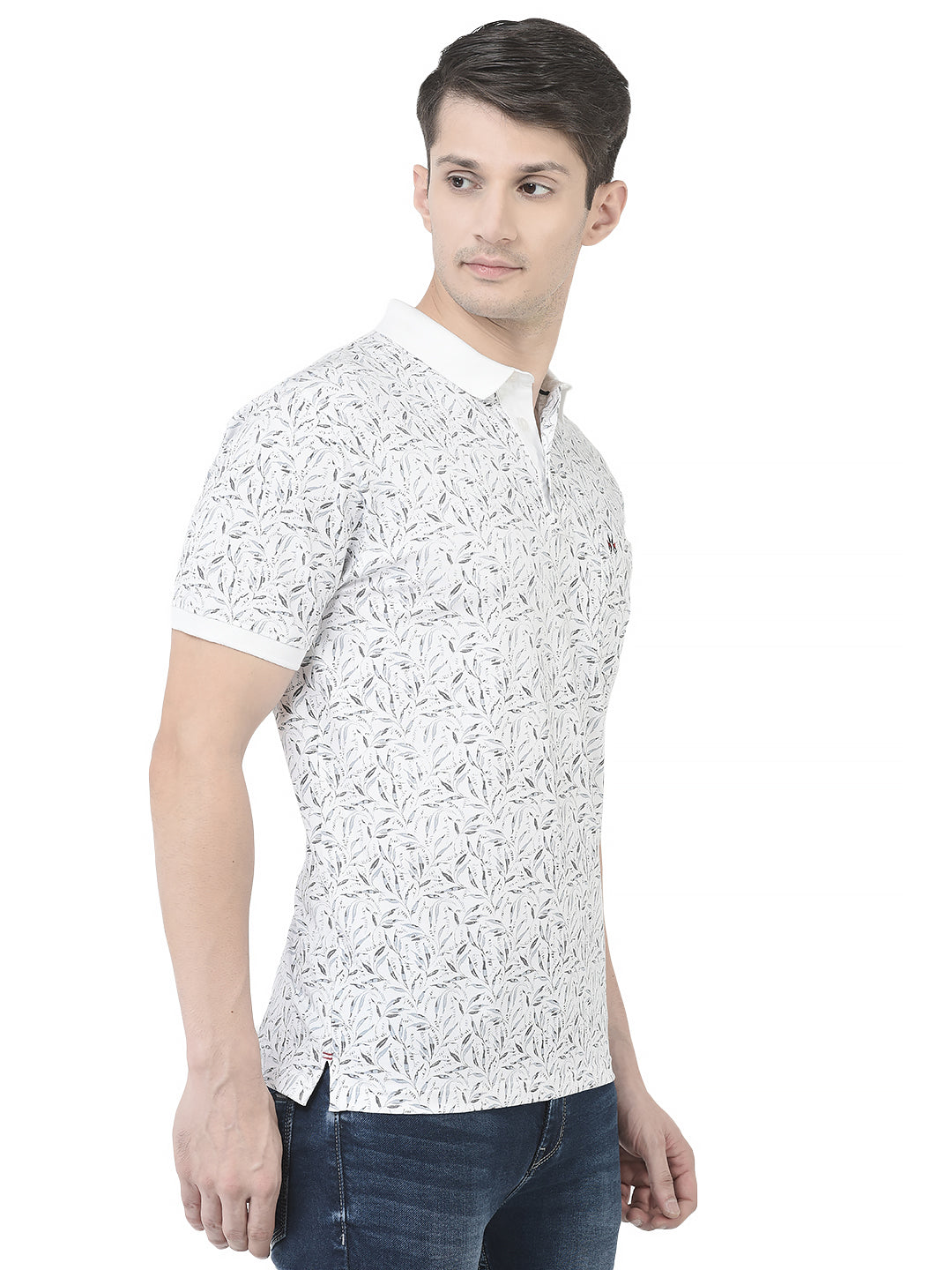  Floral White Polo T-Shirt