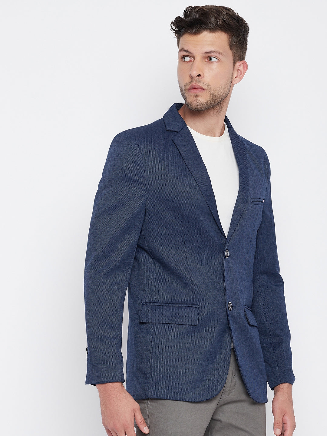 Blue Notched Lapel Blazer - Men Blazers