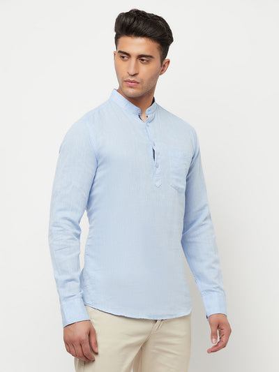 Light Blue Linen Kurta - Men Kurtas