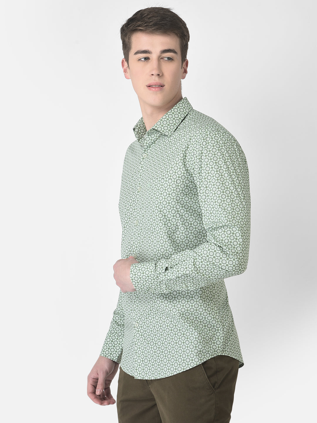  Green Motif Print Shirt