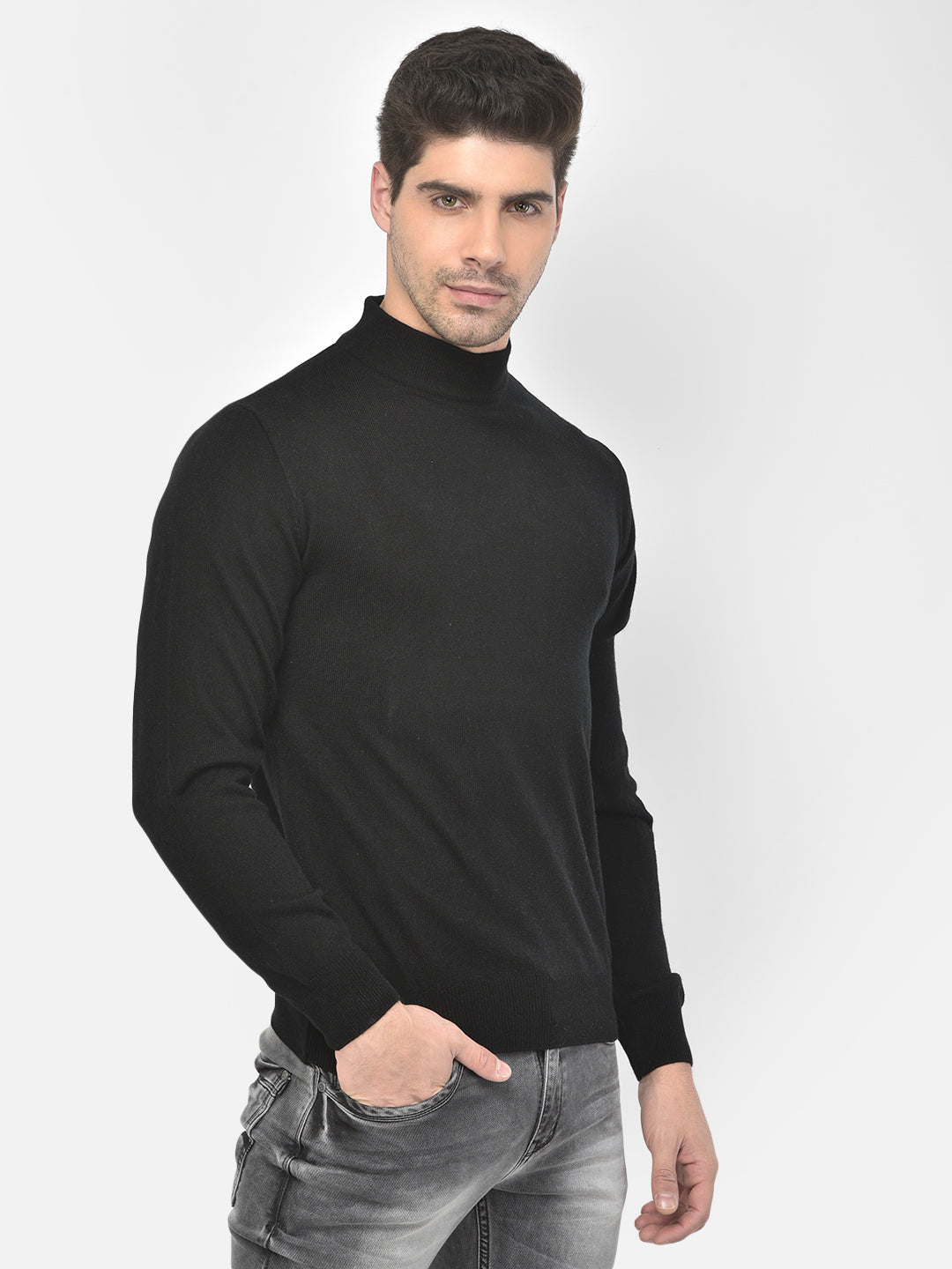 Black Mock Neck Sweater - Men Sweaters