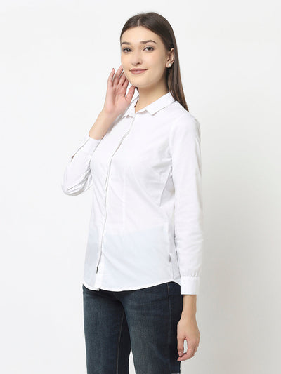 White Formal Button-Down Shirt in Cotton Blend 