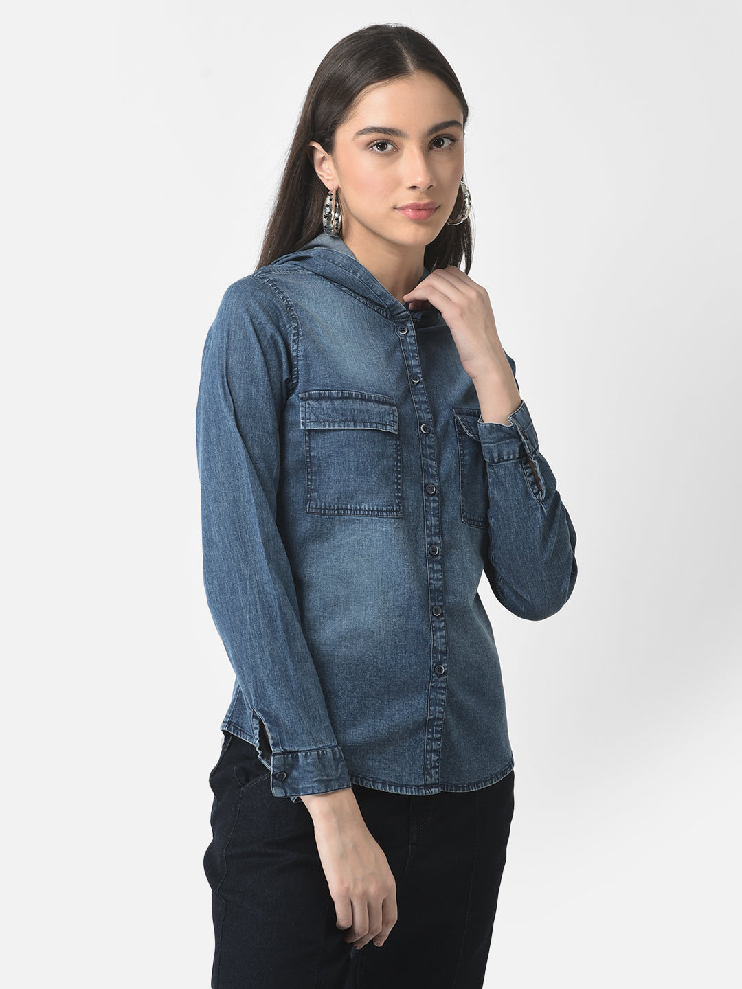  Hooded Denim Shirt