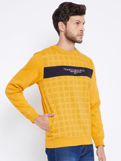 Mustard Printed Round Neck Sweatshirt - Men Sweatshirts