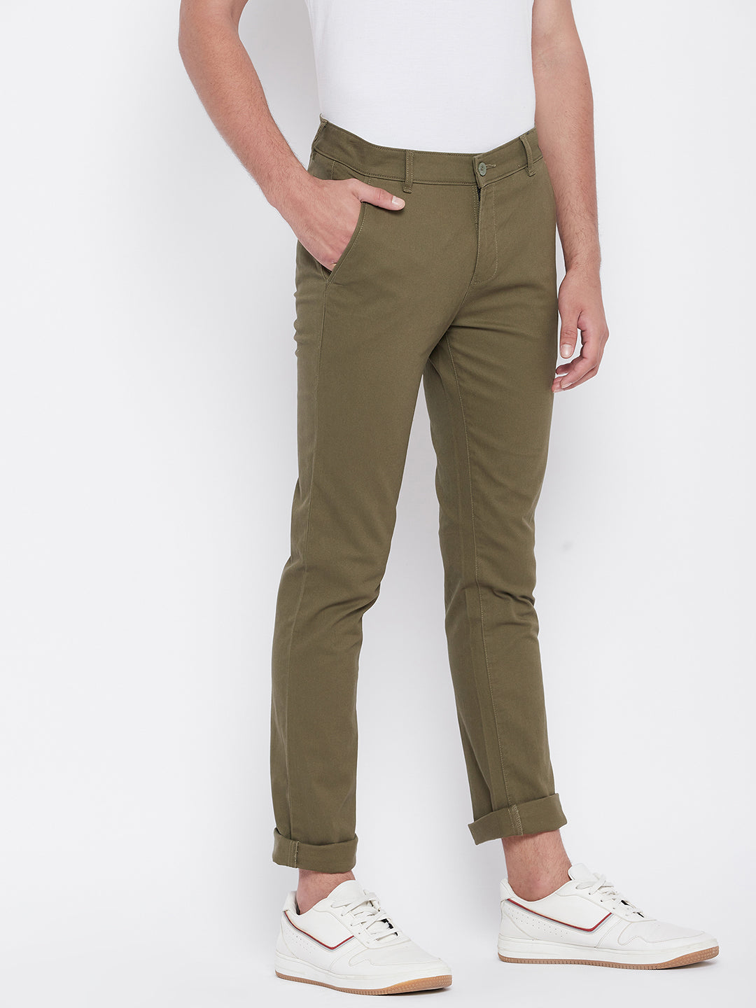 Beige Slim Fit Trousers - Men Trousers