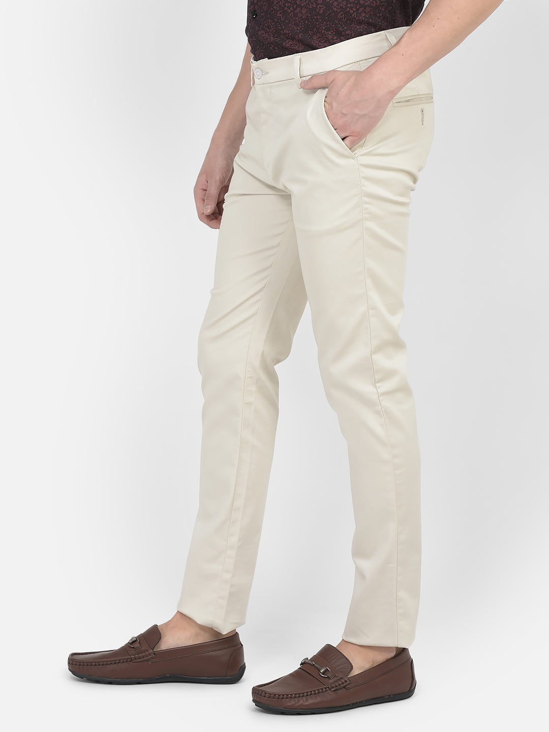   Cream Regular Rise Trousers