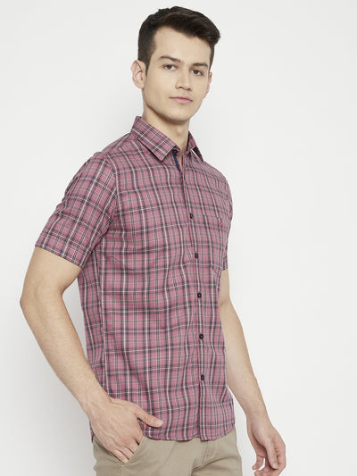 Peach Checked Slim Fit shirt - Men Shirts