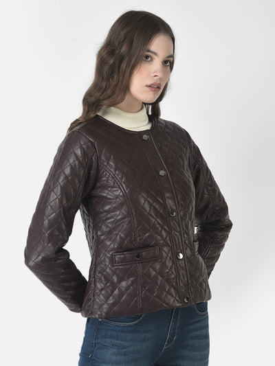  Deep Red Quilted Leather Jacket