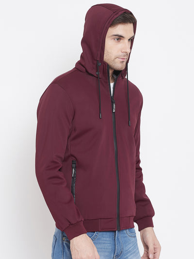 Maroon Solid Hooded Jackets-Mens Jacket-Crimsoune Club