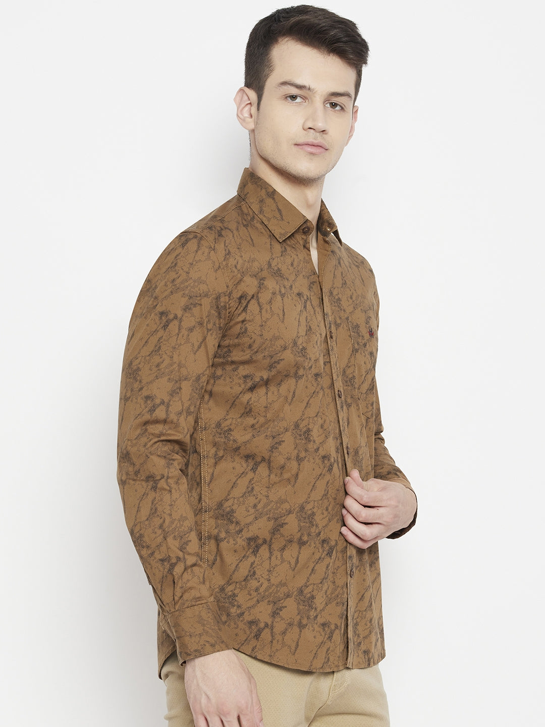 Brown Printed Slim Fit shirt - Men Shirts