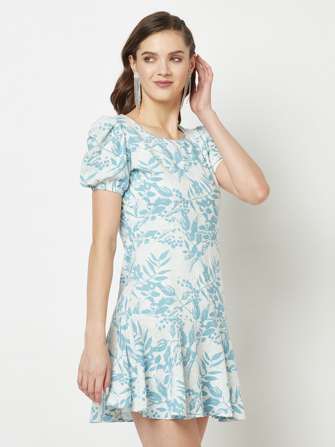 Sky Blue Floral Dress-Women Dresses-Crimsoune Club