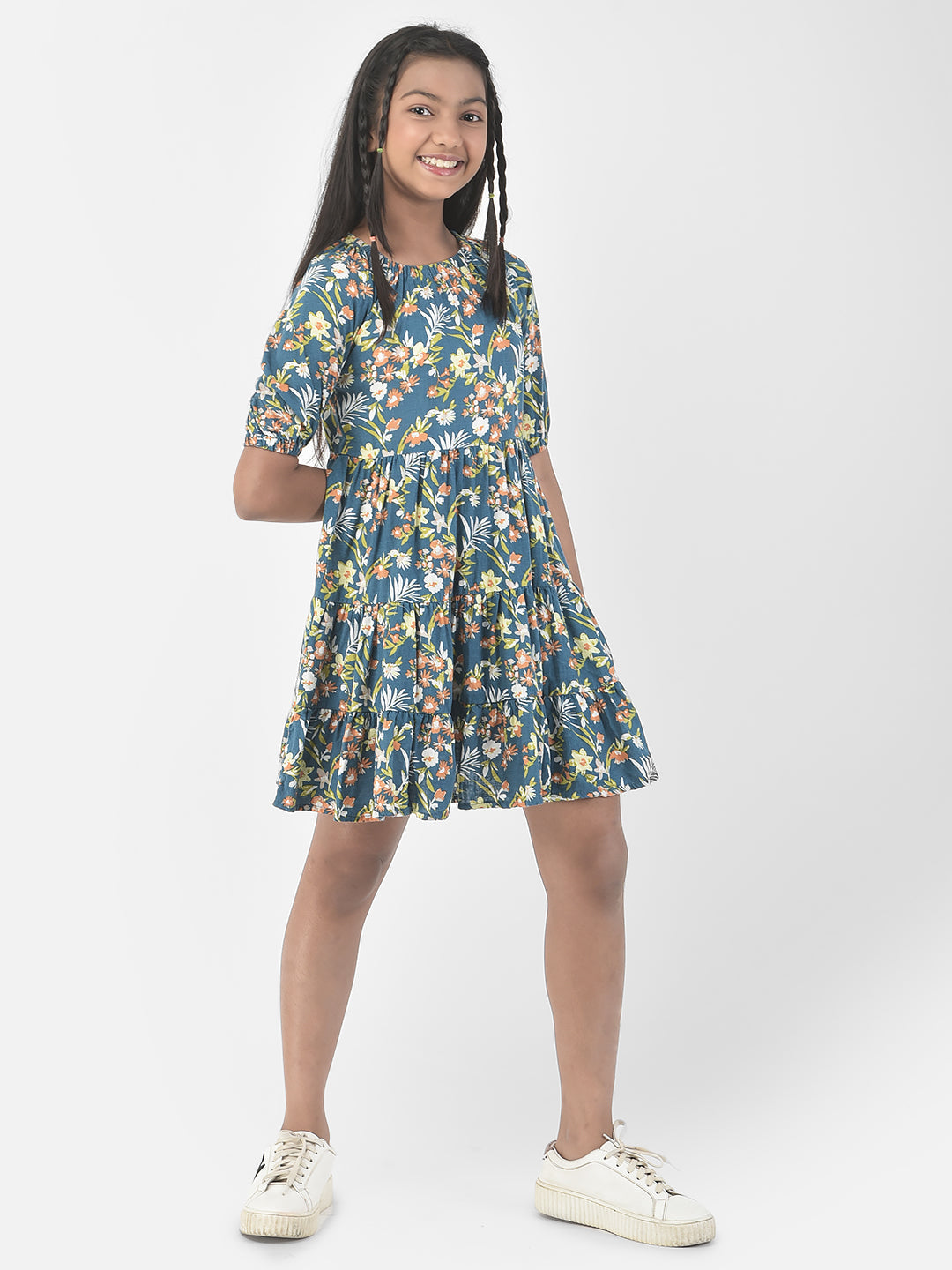  Indigo Floral Empire Dress