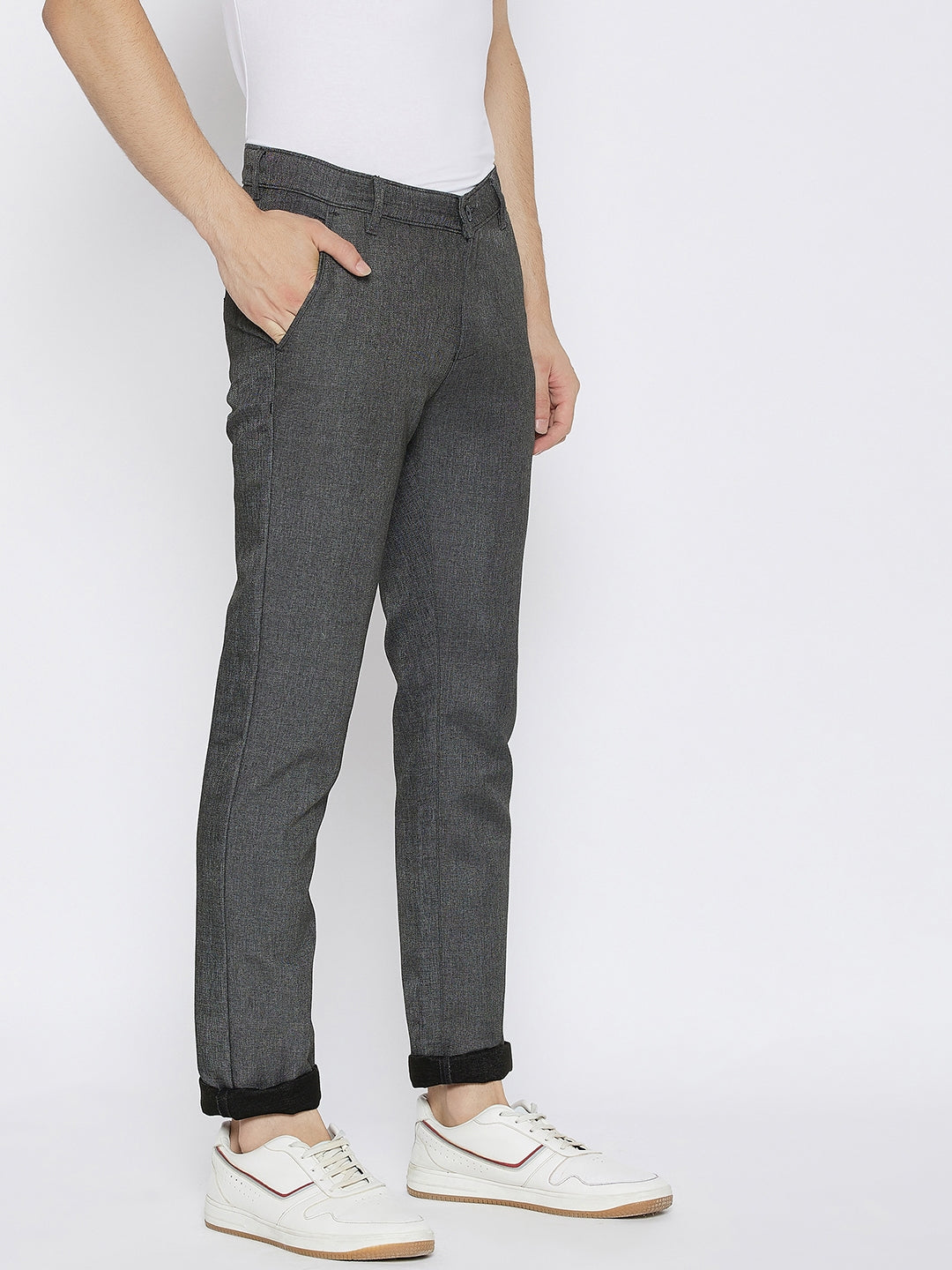 Grey Slim Fit Trousers - Men Trousers