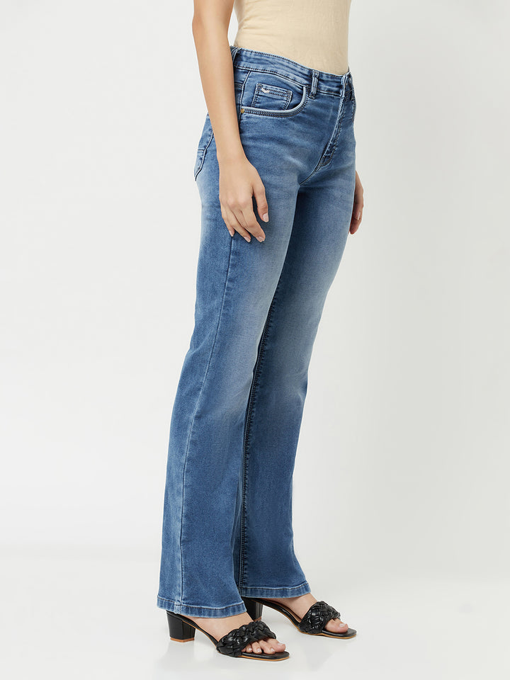 Blue Bootcut Jeans-Women Jeans-Crimsoune Club