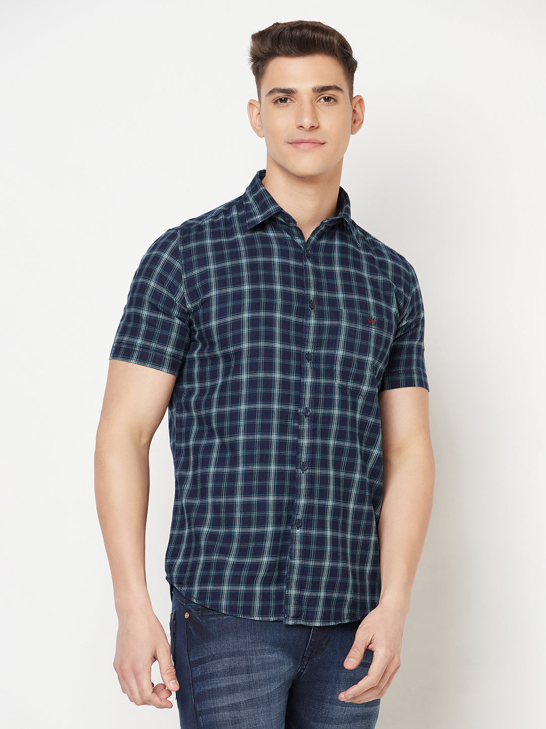 Navy Blue Shepherd Checked Shirt - Men Shirts