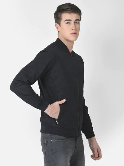  Navy Blue Bomber Jacket in Abstrack Print