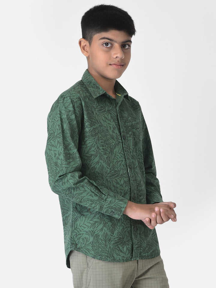 Green Floral Printed Shirt-Boys Shirts-Crimsoune Club