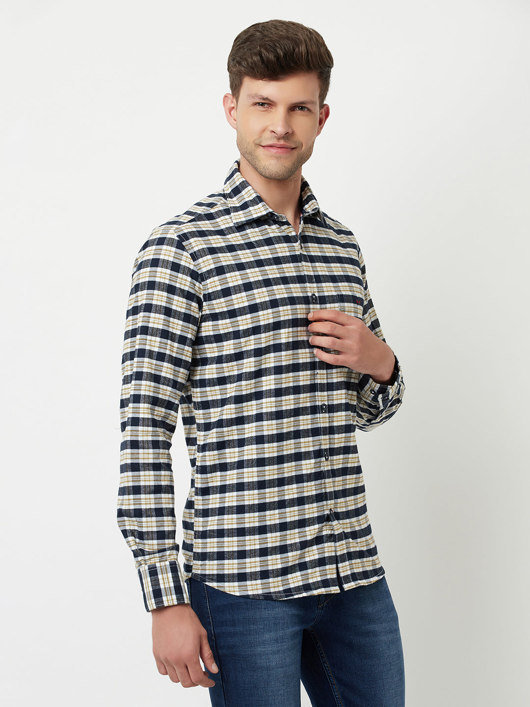 Navy Blue Tartan Checked Shirt-Men Shirts-Crimsoune Club