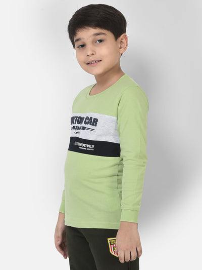 Long-Sleeved Green T-Shirt with Typographic Detail