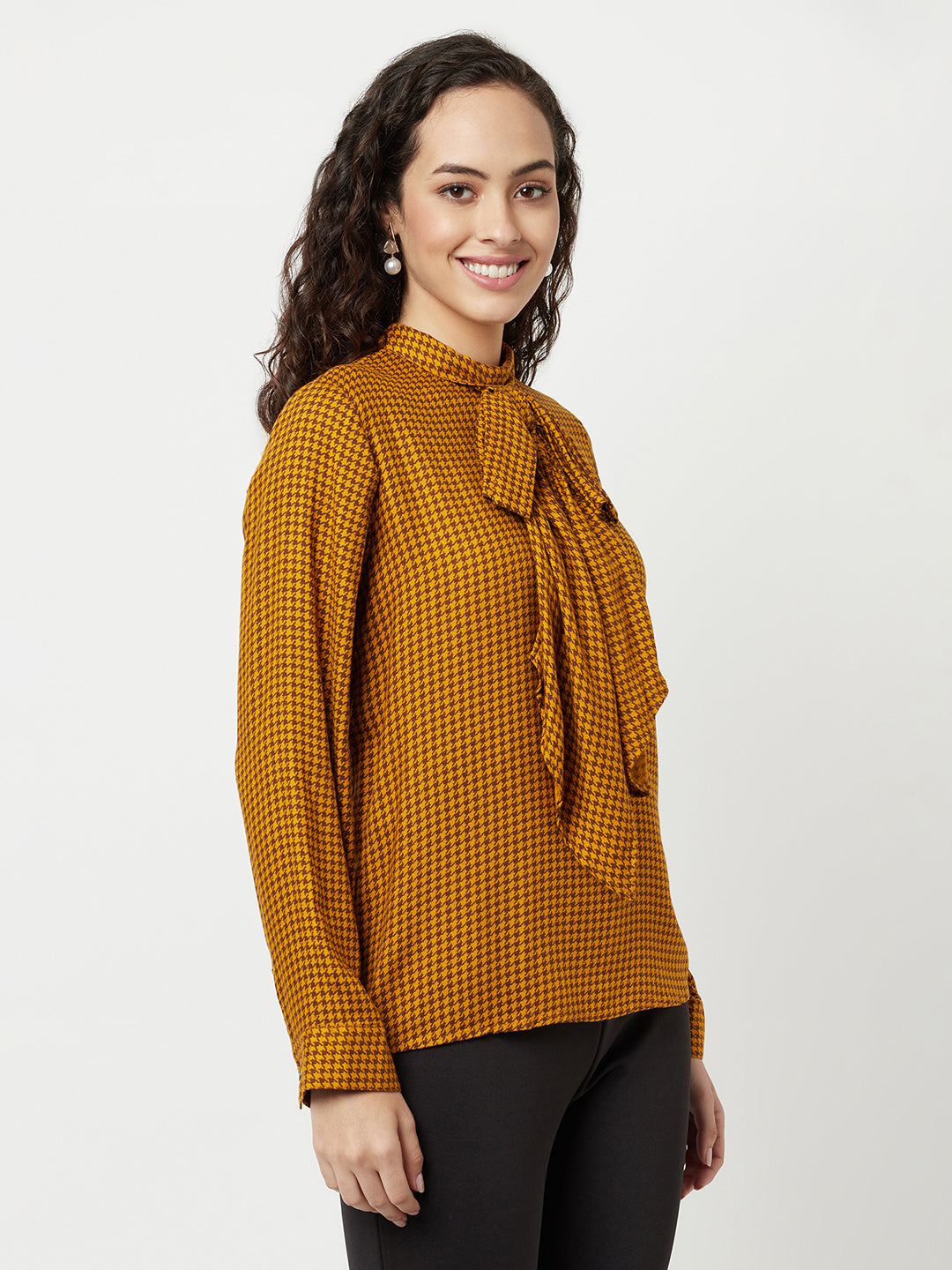 Mustard Checked Top-Women Tops-Crimsoune Club