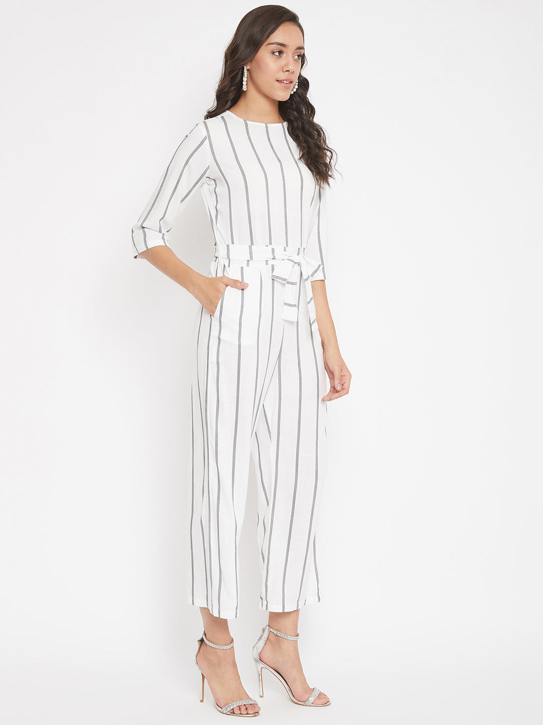 White Striped Jumpsuit - Women Jumpsuits