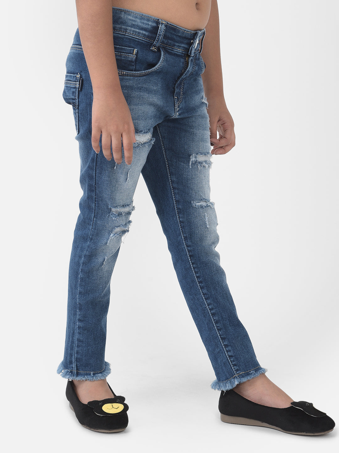 Blue Light Fade Distressed Jeans - Girls Jeans