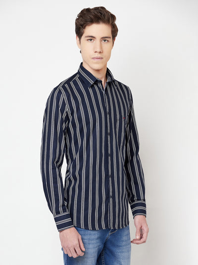 Navy Blue Striped Shirt - Men Shirts