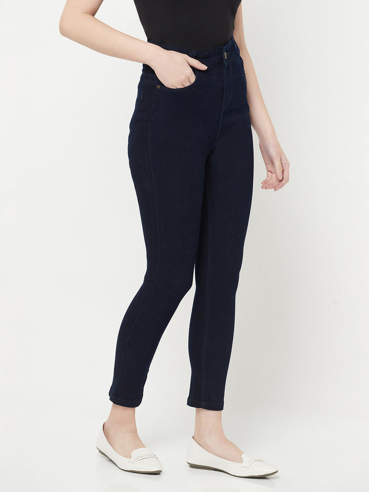 Navy Blue High Waist Jeans - Women Jeans