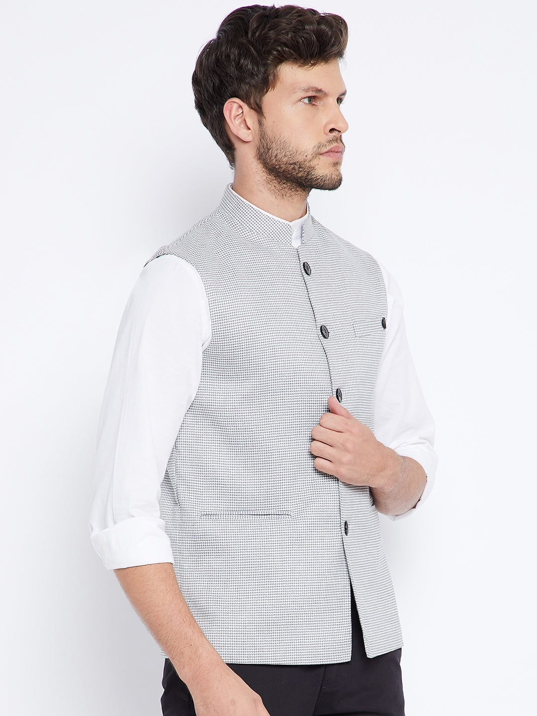Grey Printed Waistcoat - Men Waist Coat