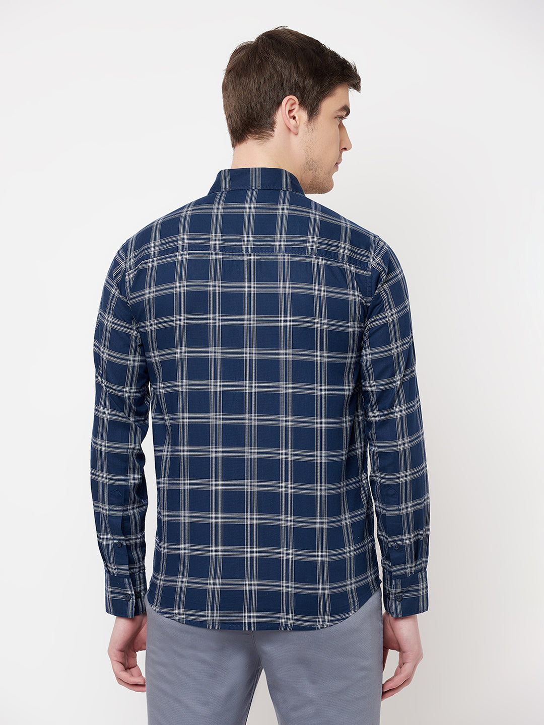 Navy Blue Checked Casual Shirt - Men Shirts